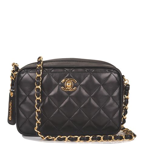 black chanel diagonal camera bag|black chanel bag with black chain.